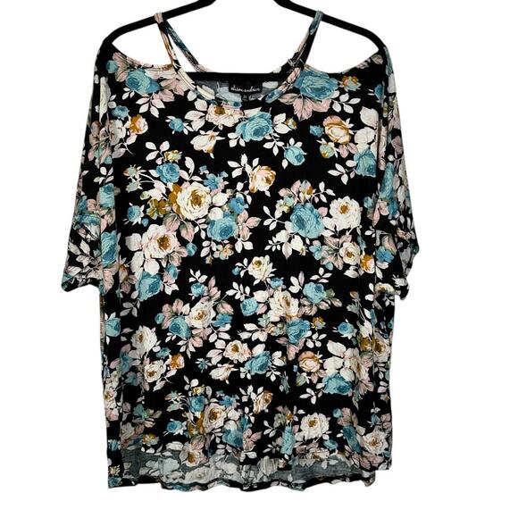 Alison Andrews Tops - Alison Andrews Black With Multicolor Floral Design Top Size 2X